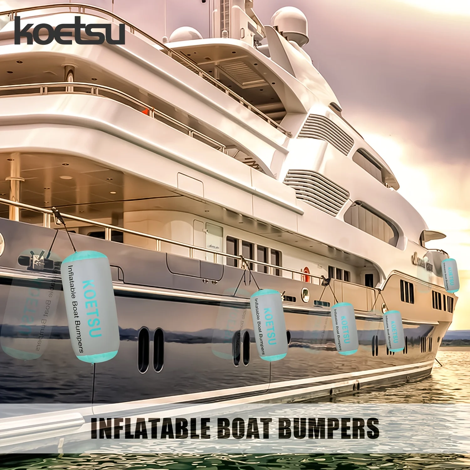 KOETSU 1-pack Grey-Green Inflatable PVC Marine Side Fender Mat - Easy to Store - Durable Fender Mat