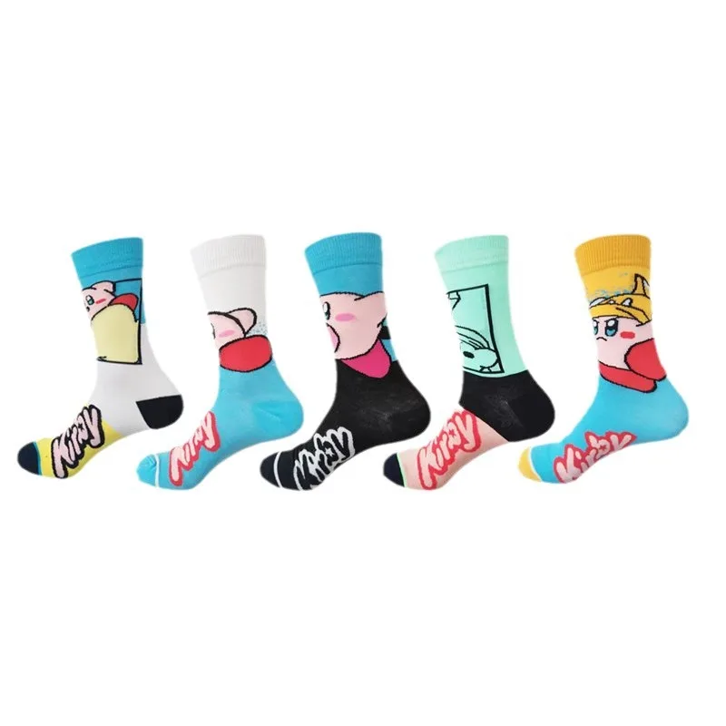 Kawaii Kirby Cotton Socks Mid-Tube Socks Sweat Absorption Breathable Leisure Socks Non-Slip Versatile Couple Cartoon Girls Gift