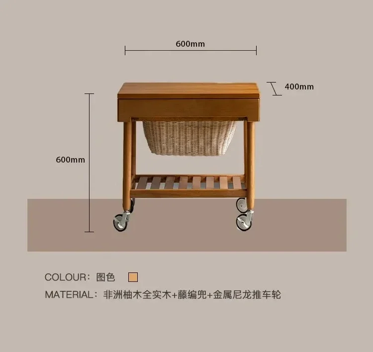 · Medieval, retro simple teak all solid wood basket mobile cart storage side cabinet log wind