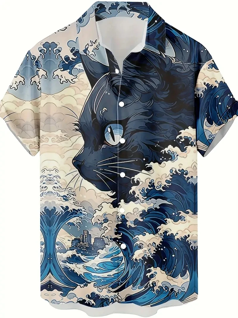 

2025 Abstract Art Oil Painting Print Shirt for Men Oversized Hawaiian Beach Shirt New Men's Holiday Button Down Shirt Clothing