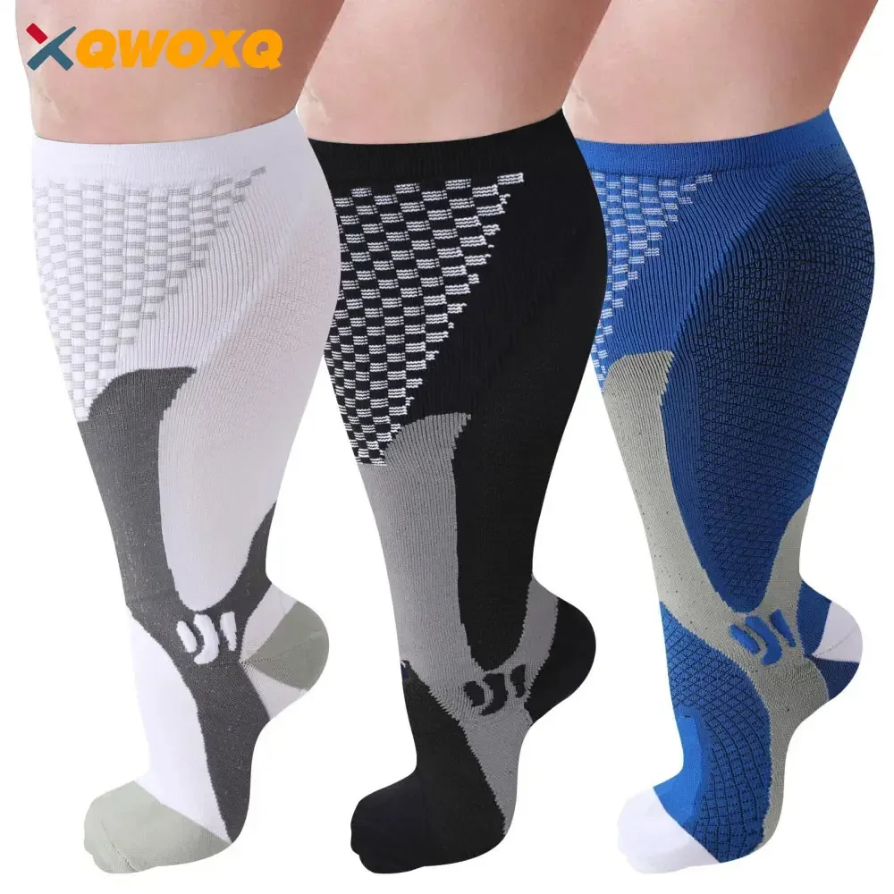 1 Pair Plus Size Sports Compression Socks for Women and Men Wide Calf 20-30mmhg Extra Knee High Support for Circulation, Running