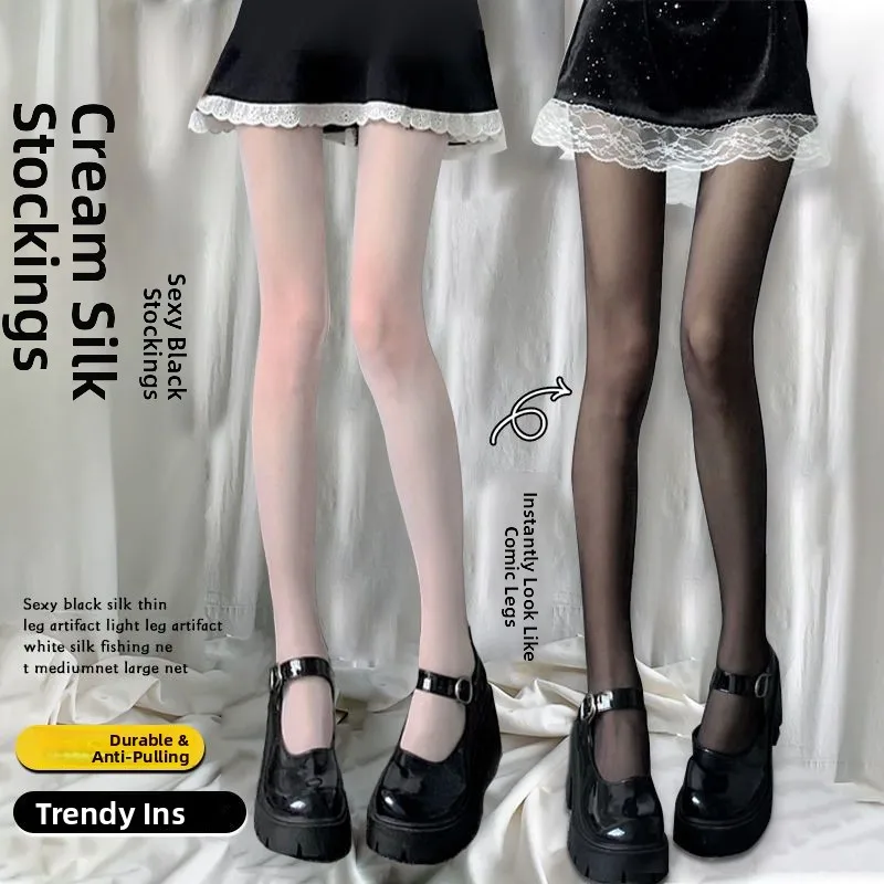 Ultra-Thin Sexy Fishing Net Stockings Black And White Silk Women's Thin Model Popular Internet Red Anti-Catch Summer Tights