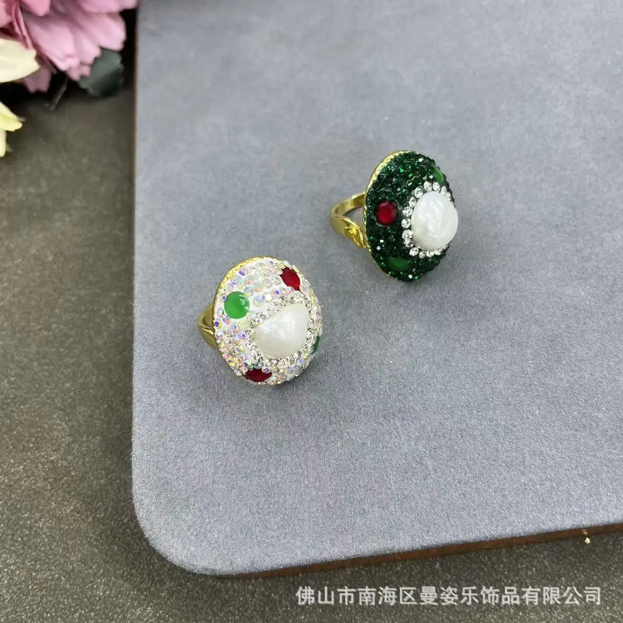 DIY accessories New Pearl Ring Niche Personality Natural Baroque Freshwater Pearl Ring Inlaid Gemstone Living Ring Color Retenti