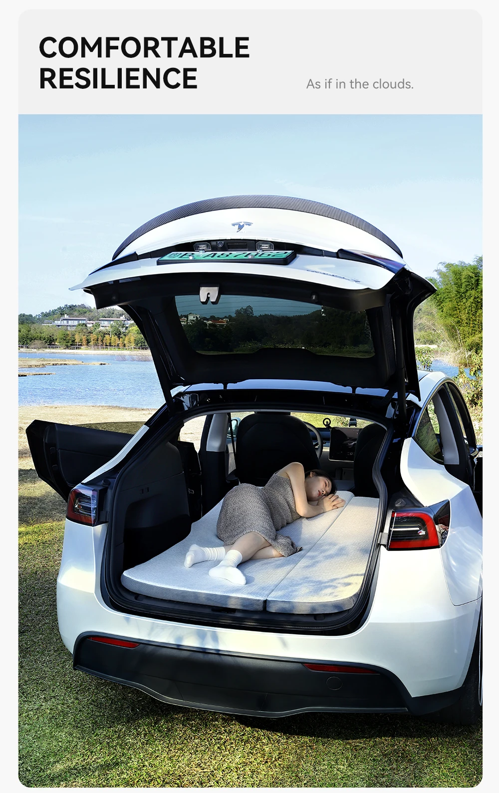 YZ Campingmatratze für Tesla Model Y 2021-2026, Memory-Schaum-Matratze, Reisebett, tragbar, im Auto schlafen, Outdoor-Camping – Detail 17