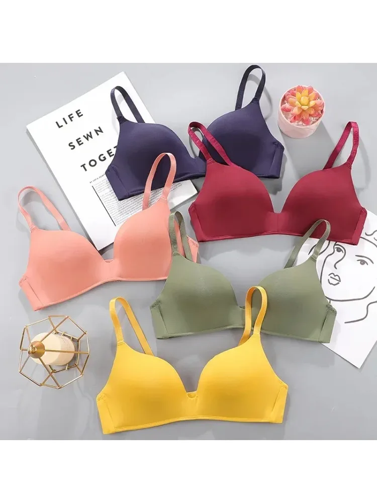 Damen BH ohne Bügel, Push-up, nahtlos, sexy Unterwäsche, atmungsaktiv, dünn, 12 Farben, BH für Mädchen und Studentinnen, atmungsaktiv, gerafft
