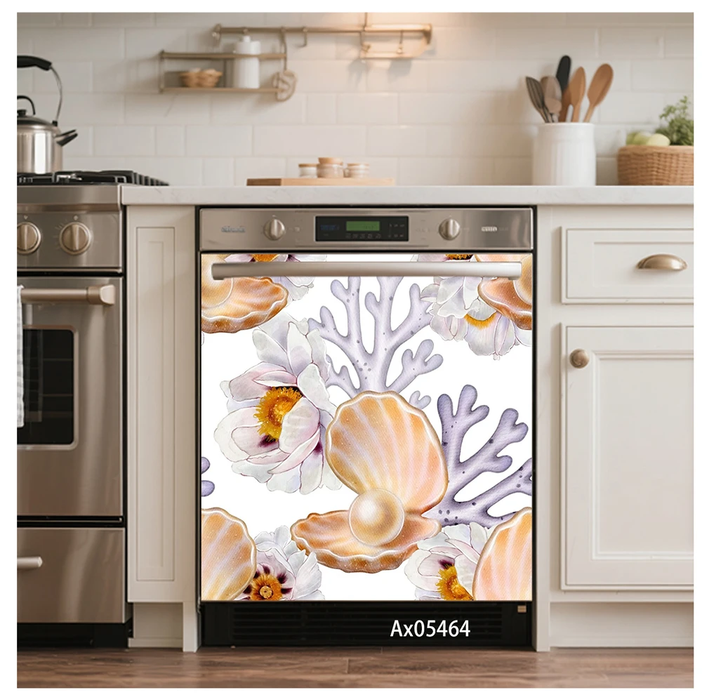 Watercolor Coral Jellyfish Starfish Ocean Dishwasher Door Wrap Sticker for Wall Decals Home Cabinets Wardrobe Decoration