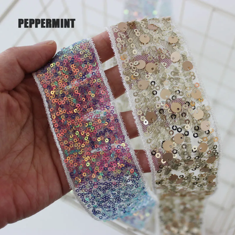 1yard 5cm Golden Silver Trim Wedding Sequins Tape Embroidered Webbing Handmade Sewing Mesh Ribbons Clothing Decorative Lace Trim