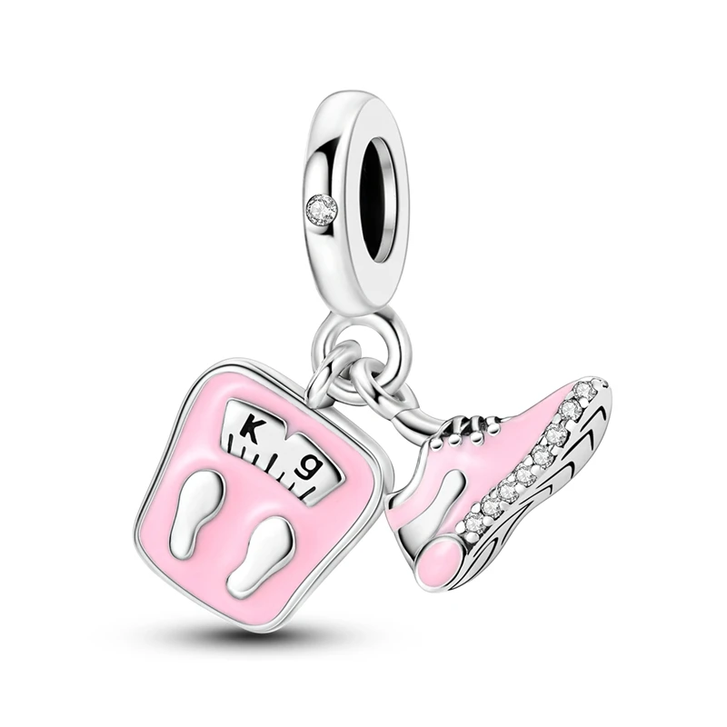 

Classic 925 Sterling Silver Pink Weight Scale Sports Shoes With Dual Charm Fit Pandora Bracelet Fitness Women's Birthday Gift