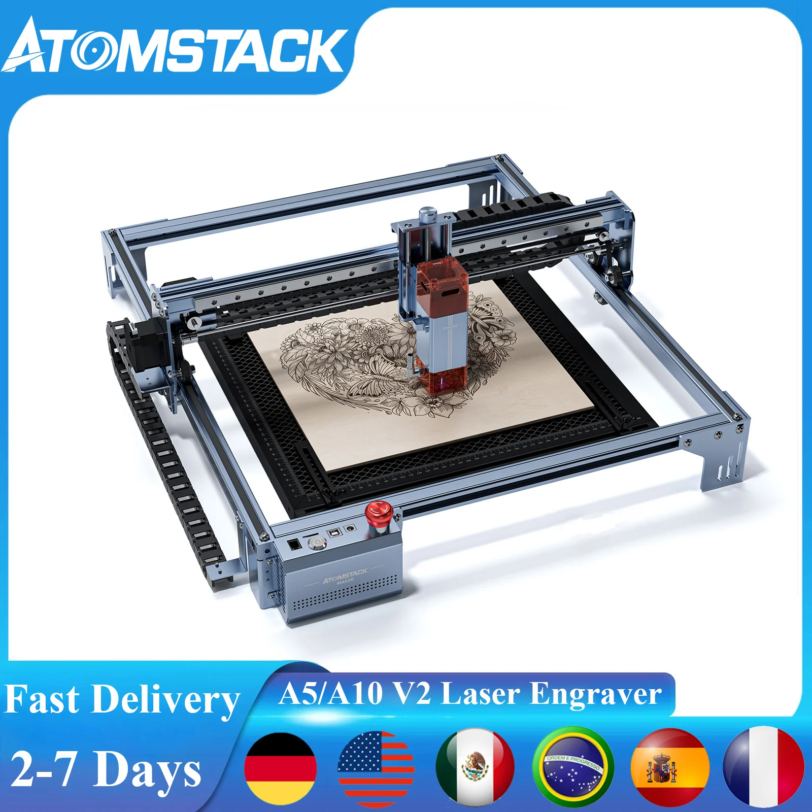 

Atomstack A5 A10 V2 Лазерный гравировальный станок для резки Высокоскоростной 400x400 мм Рабочая зона Гравер с ЧПУ с фиксированным фокусом для дерева, металла, акрила