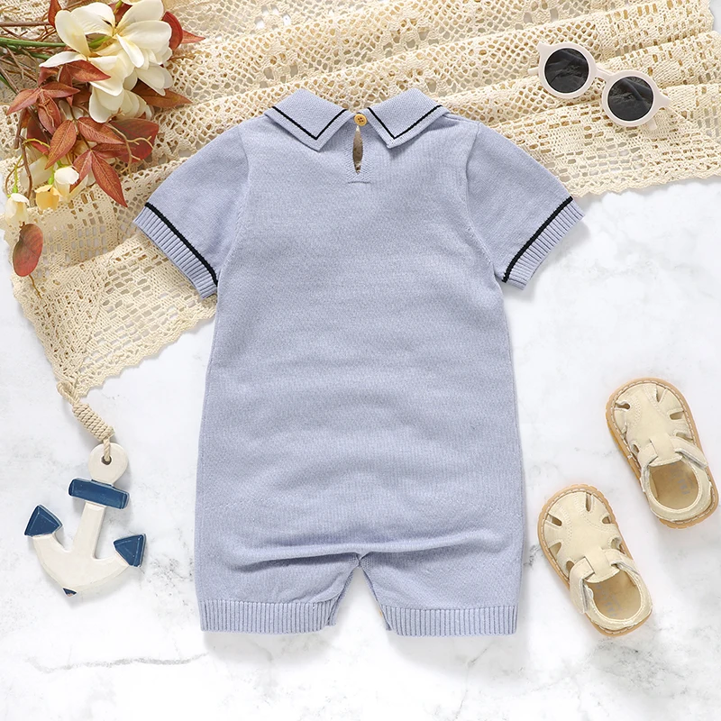 Baby Romper Cotton Knit Infant Girl Jumpsuit Fashion Turn-down Collar Newborn Kid Clothes 0-18M Short Sleeve Summer Overalls Top