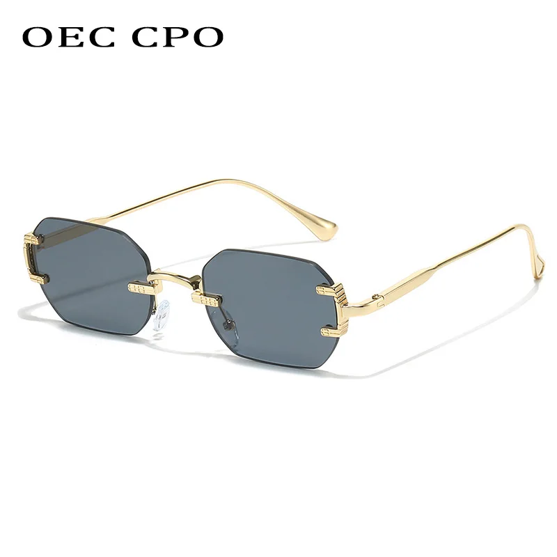 

OEC CPO Double Bridges Rimless Sunglasses Women Fashion Clear Ocean Lens Square Sun Glasses Female Shades UV400 Trending Eyewear