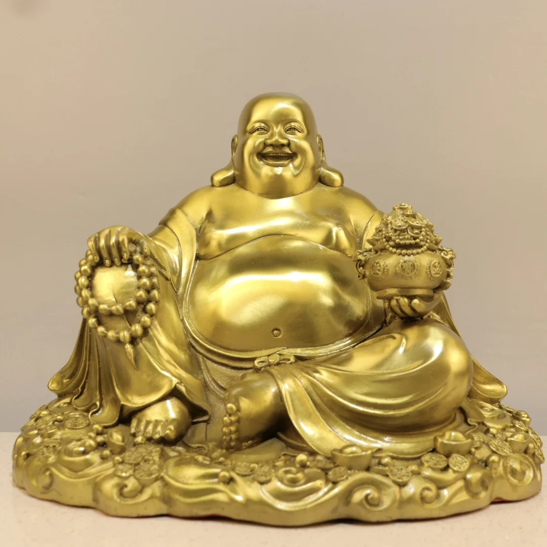 Brass Laughing Buddha Statue Elegant Home Decor Figurine Tea Table Living Room Accent Piece Craftsmanship Home Decoration