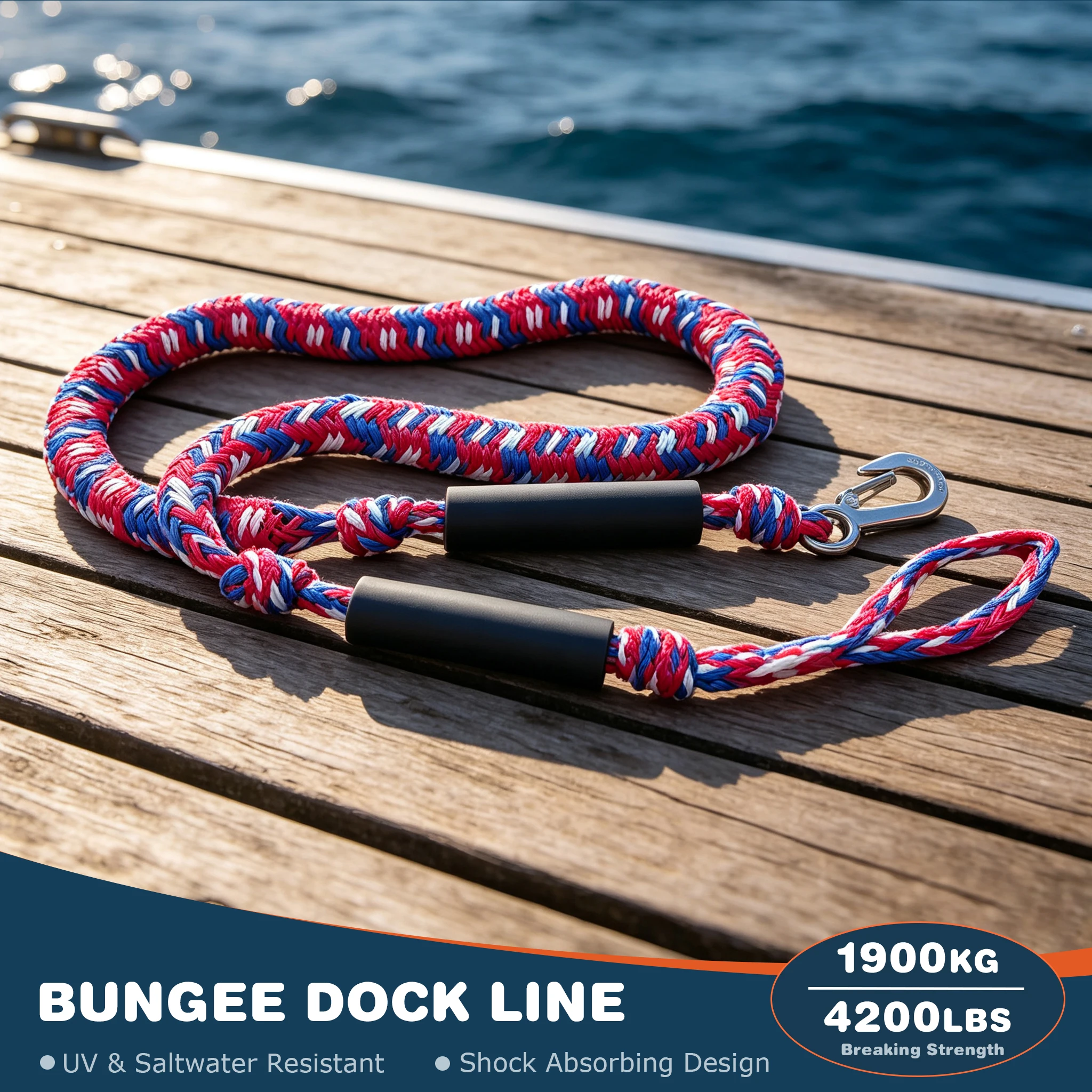 IDAOVLAI 4200lbs Heavy Duty 7FT Bungee Dock Line, anchor line extender,32-Strand 12mm Braided Rope with Steel Hook
