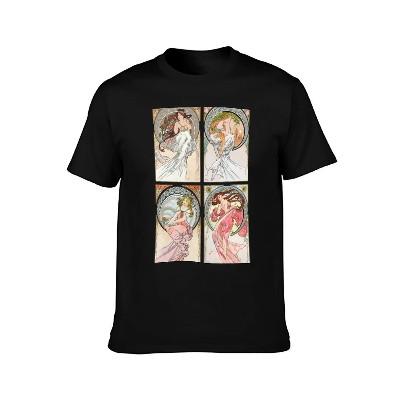 The Arts, by Alphonse Mucha - HIGH DEFINITION T-Shirt Daily Wear Plain Short Sleeve Shirt T-Shirt