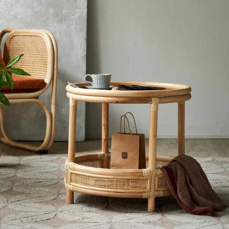 Small apartment living room household round table balcony casual double storage small side table