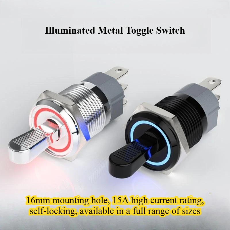 Kippschalter, Hochstrom 10A, Verriegelung, Reset, Kippfunktion, LED-beleuchteter Druckknopfschalter, 2-Positionen oder 3-Positionen