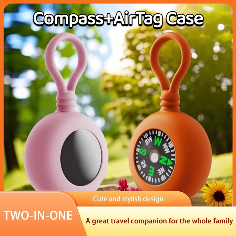 Capa de silicone para airtag com suporte de bússola chaveiro anti perdido rastreador capa para crianças animais de estimação bagagem acessórios de viagem ao ar livre