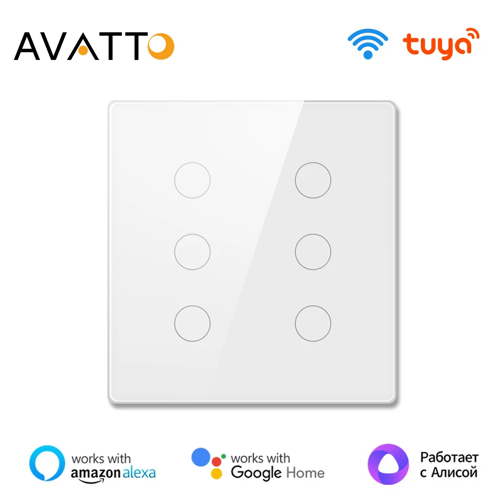 AVATTO Tuya Smart Life Glass Panel Brazil Standard Touch Switch ,4x4 WiFi 4/6 Gang Wall Switch Works with Alexa Google Home