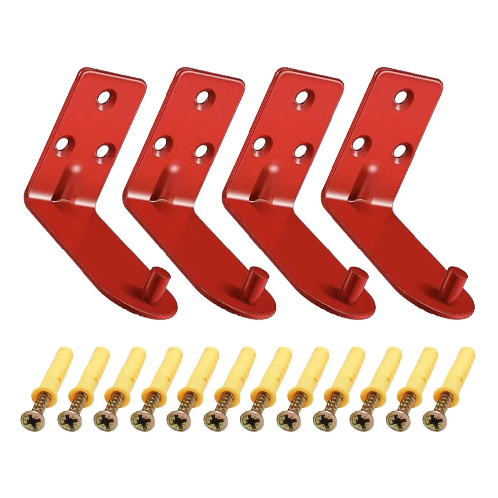 4 Pcs Hooks Fire Extinguisher Bracket Wall Mount for Expansion Plug Mounting Holder Red