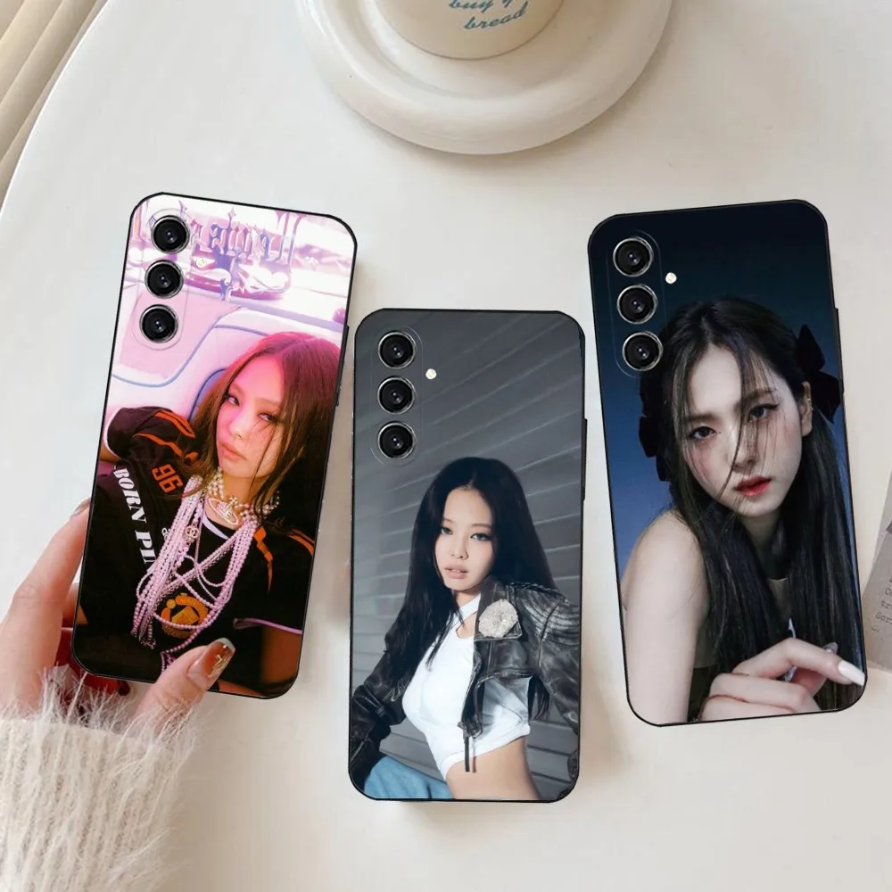 K-Kim Soft Silicone Preto Capa, Capa Para Samsung S24, 20, 22,30,21,10,9,Ultra,Plus,Lite,FE, K-Jennie