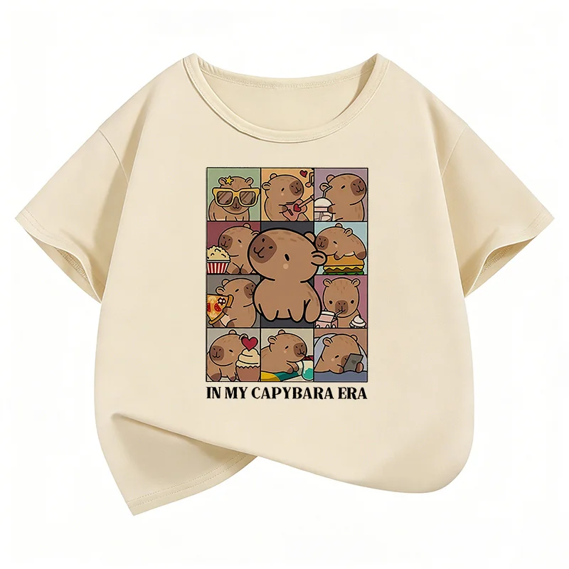 

Kawaii Shirt Capybara Graphic Kids Tshirts Summer Short Sleeve Tees Cartoon Animal Boys Girls Clothes Tops Y2K Children T-shirt