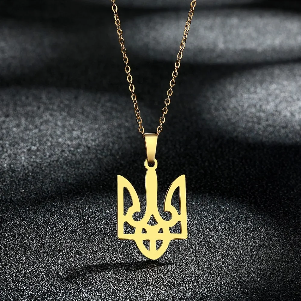 Kingdom Hearts Gold Color Royal Crown Tryzub Ukraine Pendant Fashion Stainless Steel Chain Necklace for Women Men Jewelry Gift