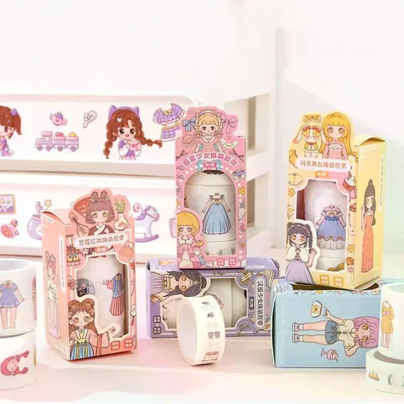 1Box Cartoon Dress Up Stickers Beautiful Girl Outfit Sticker Fun DIY Princess Makeup Scene Outfit Change Tape Small Gift