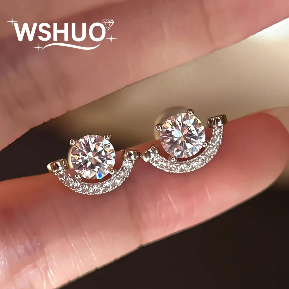 Moon and Sun Moissanite Stud Earrings for Women 1Carat Sparkling Diamond Ear Studs With Certificate S925 Silver Fine Jewelry