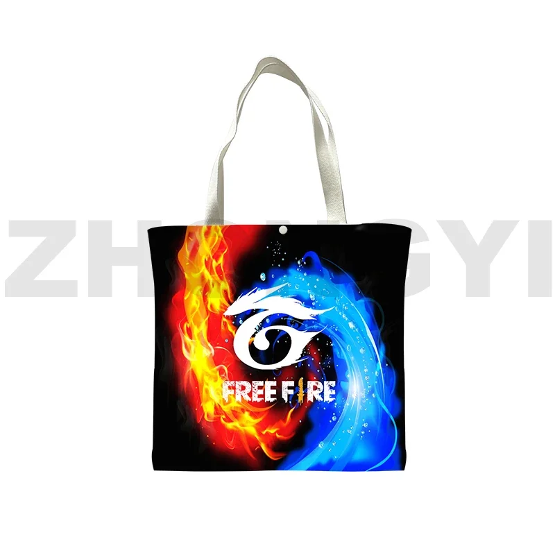 Game Free Fire Garena Foldable Shopping Bags for Groceries Cute Tote Bag Trendy Harajuku Canvas Bag 3D Free Fire Shoulder Bag