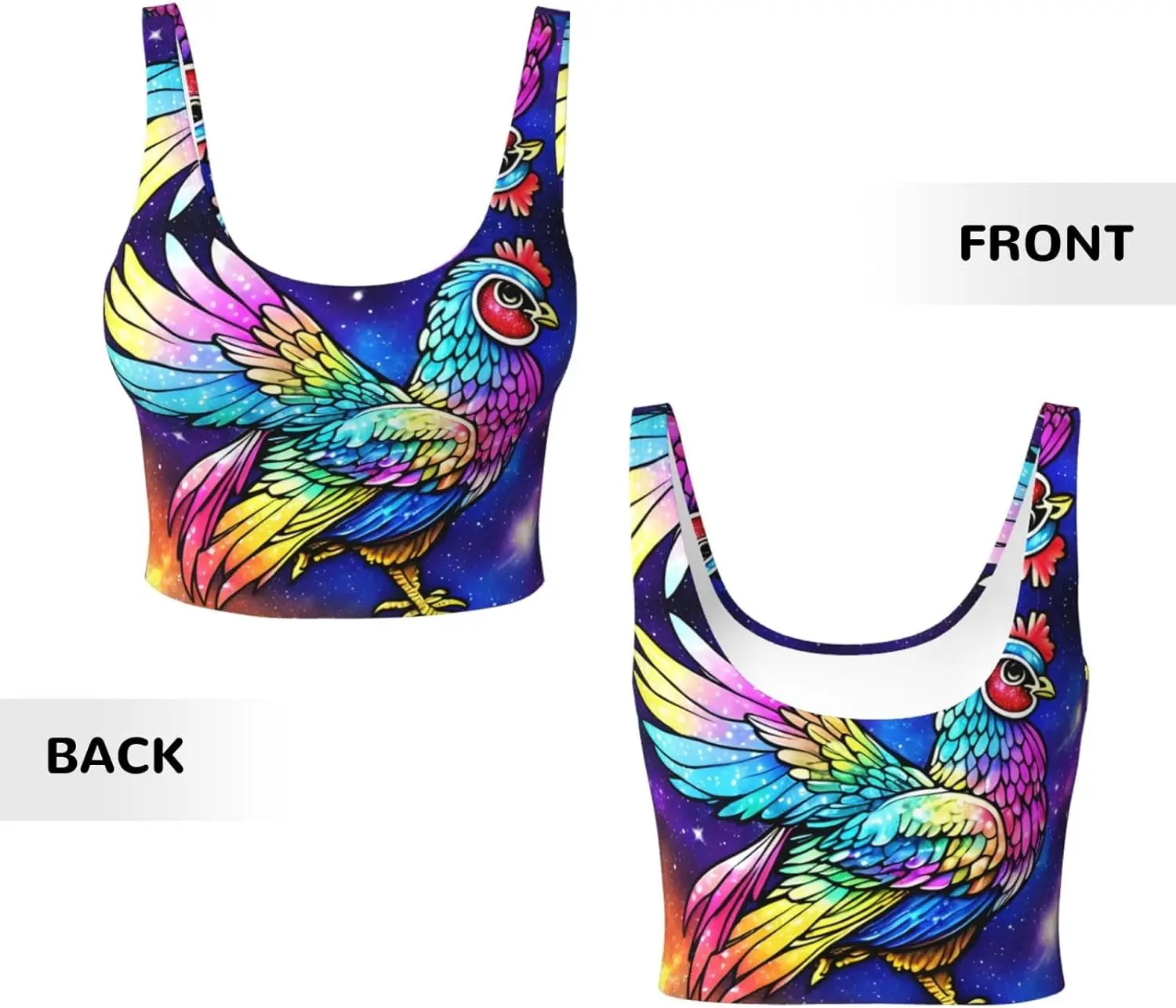 Galaxy Chicken プリント レディース スポーツ ベスト ヨガ ワークアウト フィットネス用 - カジュアル ノースリーブ アスレチック ガールズ用 ブラック XX-Large