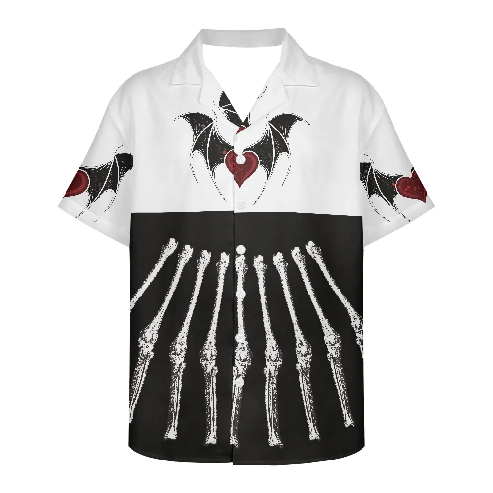 

Men's Short Sleeve V Neck Shirt Halloween Horror Bones Bat Print Men's Shirt Summer Men Clothing Loose Leisure Men's Shirt