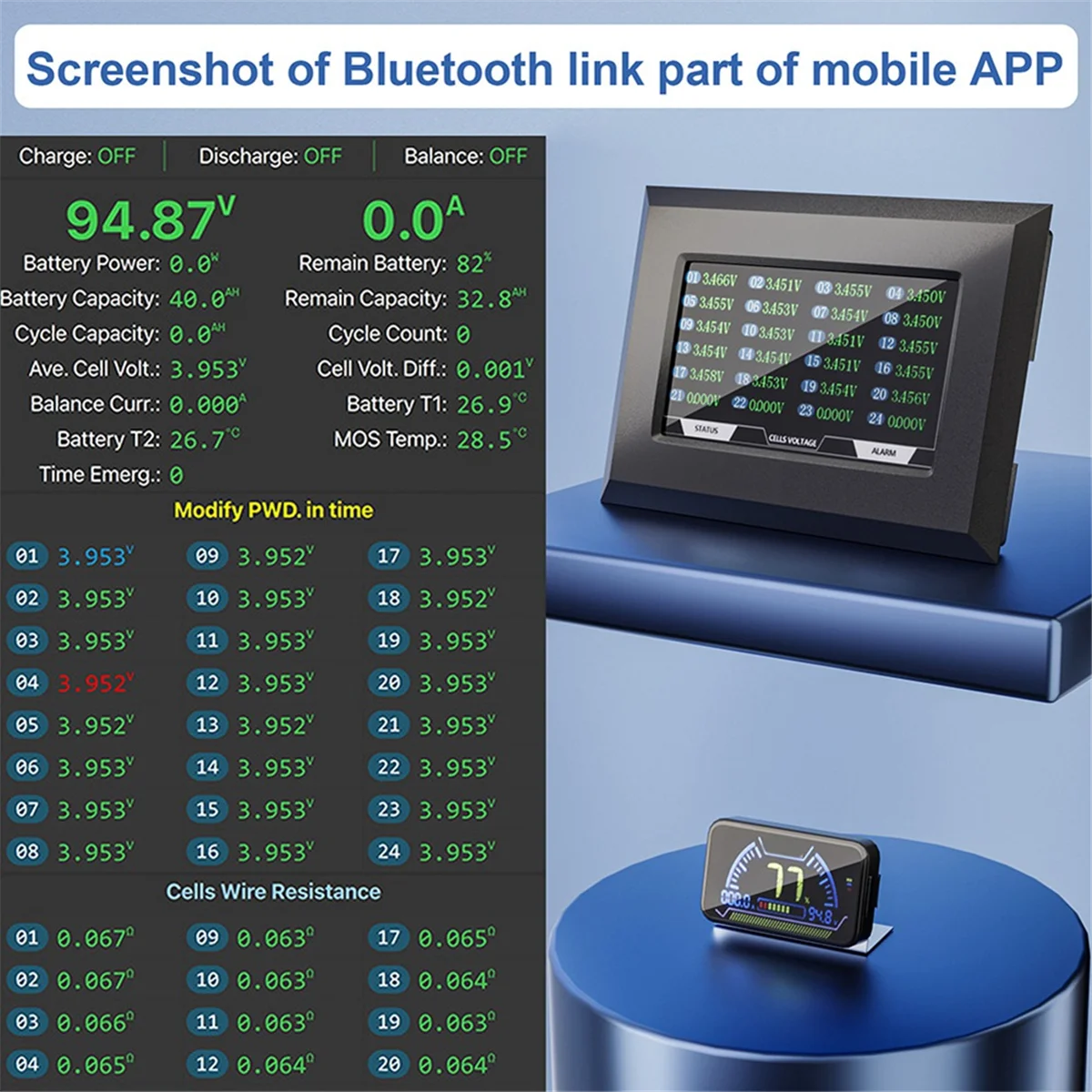 Pantalla LCD de 4,3 pulgadas con interruptor activo, accesorio BMS para JK Smart BMS