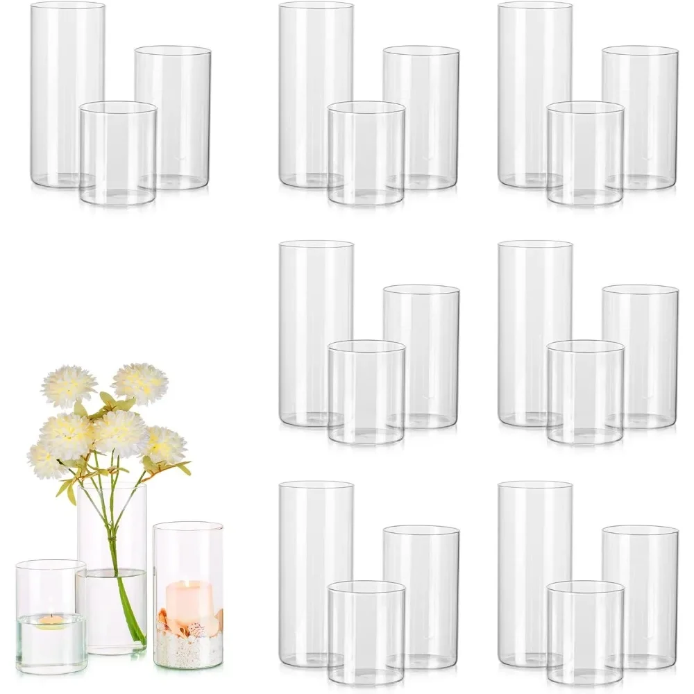 

Vase Glass Cylinder Vases Set of 24 Decoration Home Decor Glass Hurricane Candle Holders for Pillar or Floating Candles 3.3in