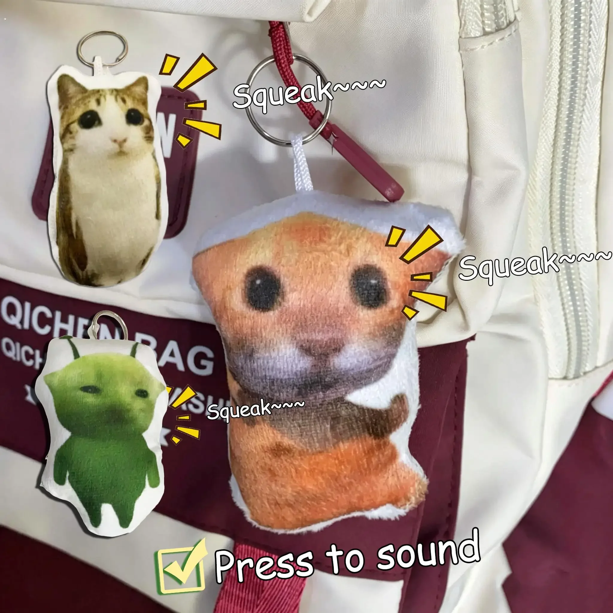 Funny Cat Voice Keychain Oiiaioooooiai Sound Squeaky Kitten Meow Decompression Anti Anxiety Pendant Cute Halloween Gift