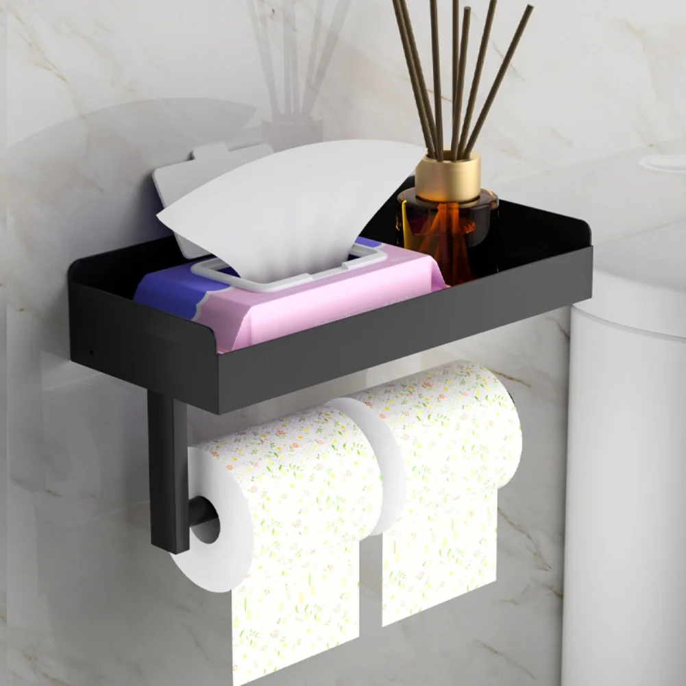 1pc Bathroom Roll Paper Holder Non Perforated  Holder Toiletries Storage Rack Toilet Paper Holder Bathroom Storage Supply