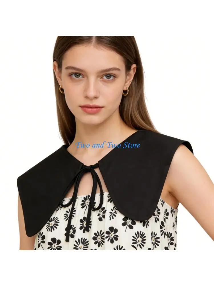 HX6F Black False Collar Decorative Large Lapel with Tie Women’s Clothing Accent
