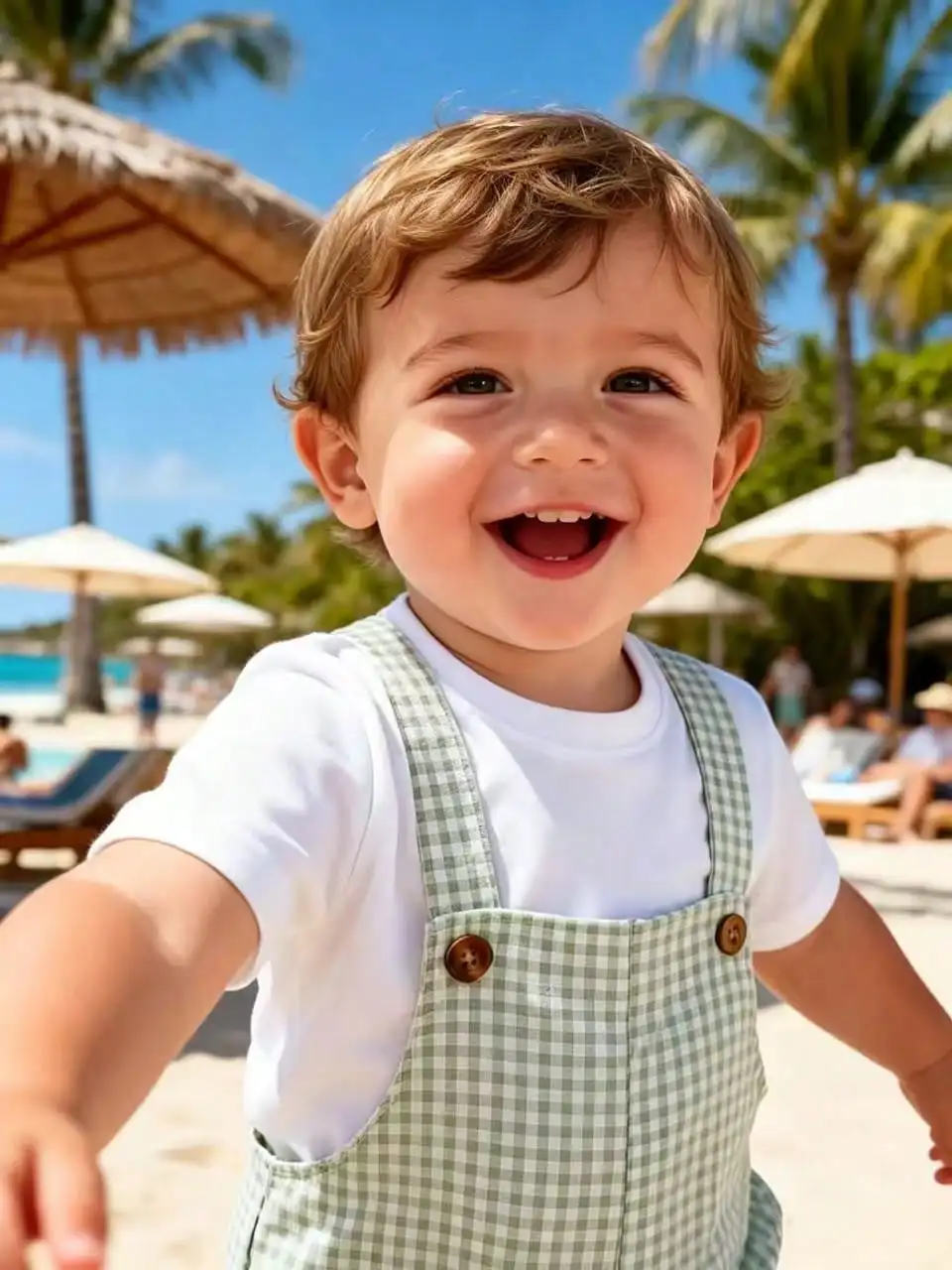 Kleines Mädchen-Set mit kariertem, knopfverschlossenem, ärmellosem Jumpsuit und dicken Schulterträgern, Kinderkleidung, Oberteil und Shorts, Outfit für Ba – Detail 7