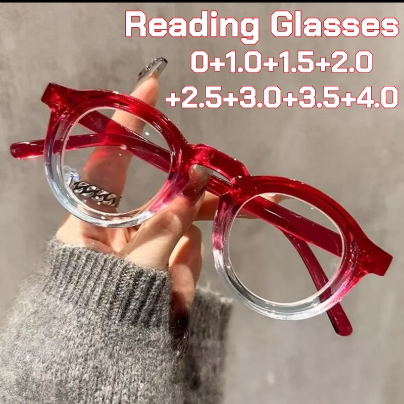 

High Definition Thick Frame Reading Glasses Women Trends Anti Blue Light Eyewear Fashionable Comfortable Presbyopia Glasses+4.0