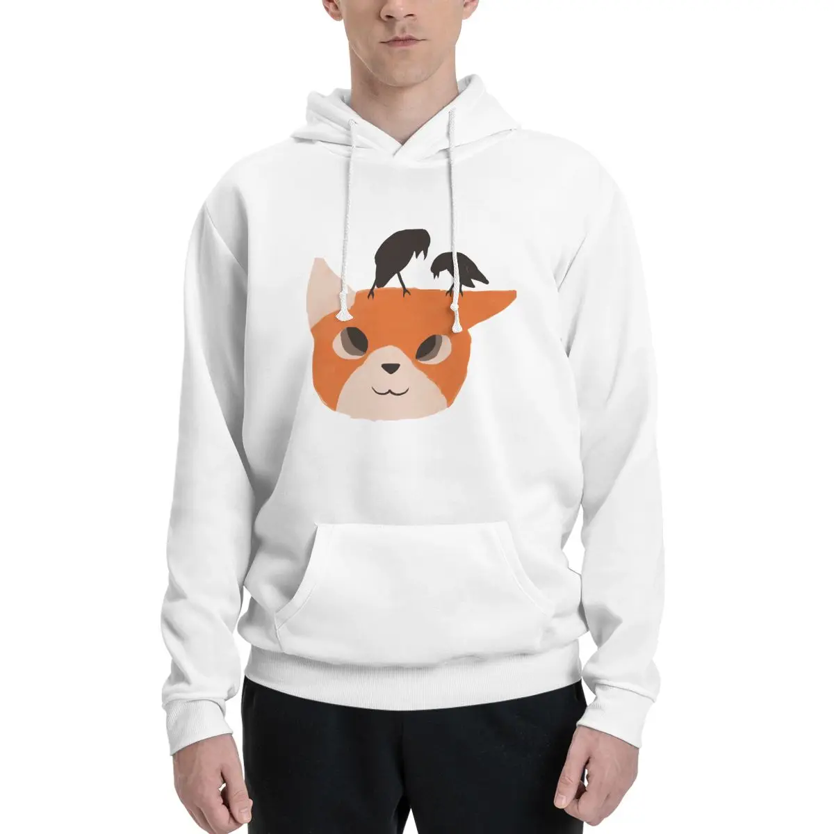 Cute Fox With Birds On Its Head Fo Couples Plus Velvet Hooded Sweater premium Top quality Leisure Cute With hood pullover