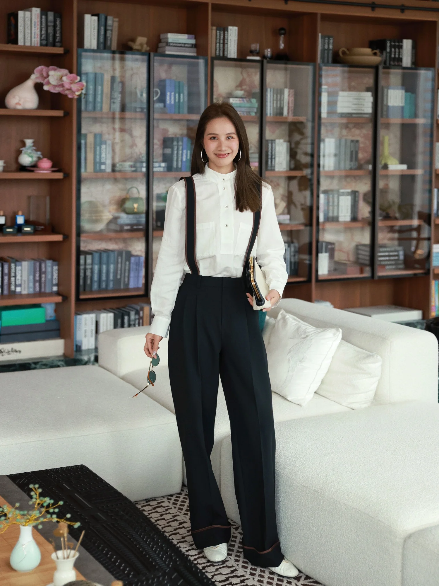 

Рубашка с воротником-стойкой из шелкового хлопка WinnieTang, в стиле колор-блок, мягкая, приятная к телу, с широкими штанинами, женский комбинезон в деловом стиле, длинный рукав.