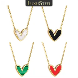 LUXUSTEEL New Classic Love Heart Pendant Necklace For Women Stainless Steel Lovely Cute Colorful Shell Choker Party Accessories