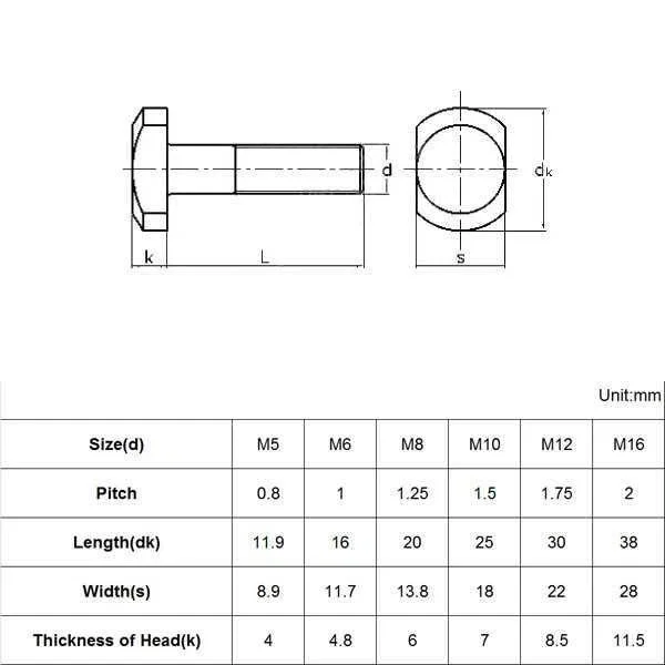 T Slot T Bolts 304 Stainless Steel T-head Square Screws Chute T-bolts T-slot Profile Fastener Accessories M5 M6 M8 M10 M12