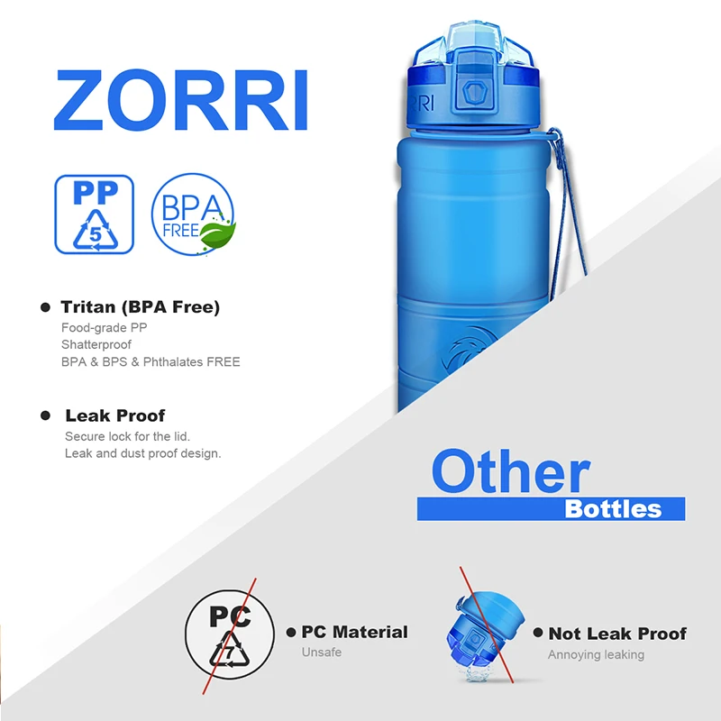 ZORRI BPA Free 400/500/700/1000ml Sports Water Bottle Portable Anti-fall Leakproof Protein Shaker Bottle Bicycle Gym Bottles Hot