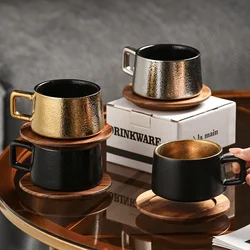 Luxurious Retro Gold Silver Coffee Cup and Saucer Ceramic Set Gift Box Gift Solid Wood Cup Coffee Mug Drinking Utensils 230ML