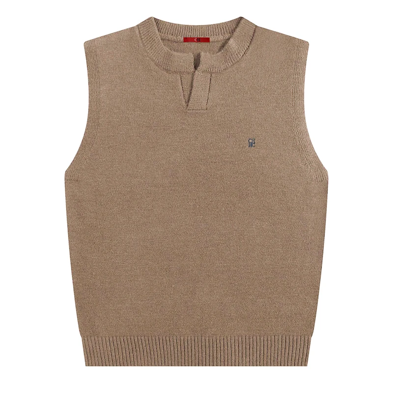CH Men's Sleeveless Knit Sweater Vest Solid Color Casual Pullover Waistcoat Fall Layering Top view 3