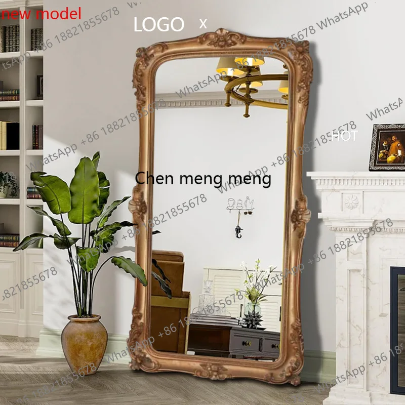 retro carved whole body, floor mirror household light luxury high-end sense, fitting mirror