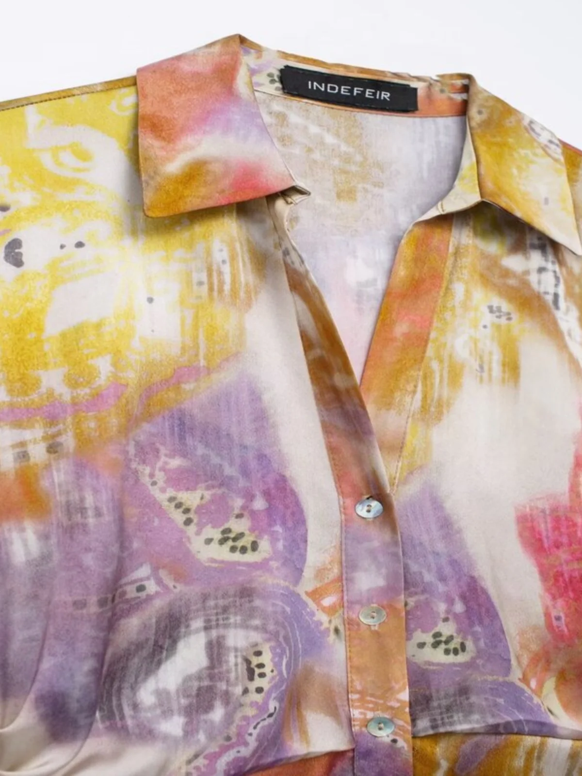 Vestido Csa F Primavera 2024 de Manga Longa com Estampa em Camadas, Sensação de Seda e Cetim, Estilo E, Peça...