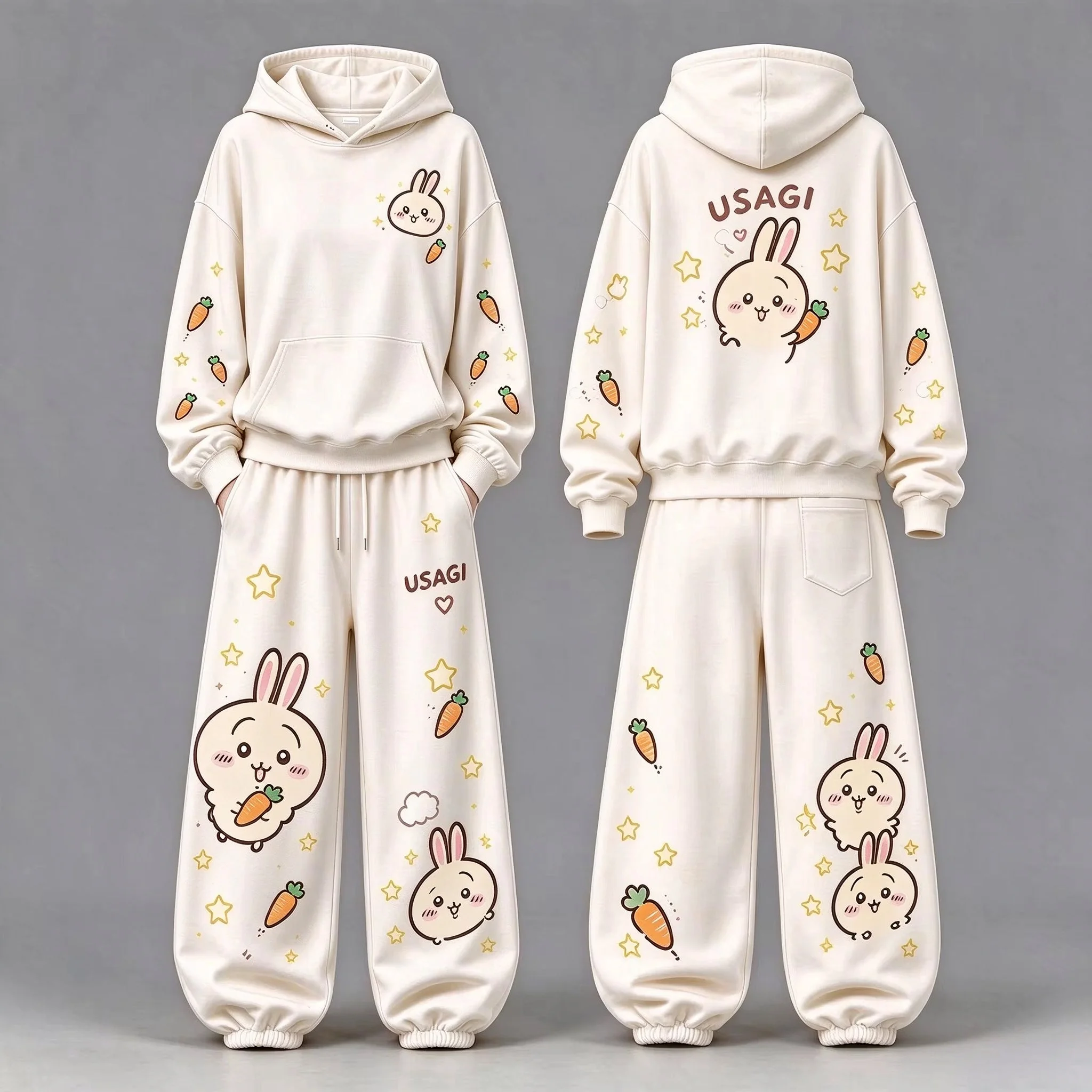 26/27 New Chiikawa Cute Cartoon Print Hoodie Tracksuit Fan Collection Autumn Winter Unisex Casual 2 Piece Outfit FamilyMatching