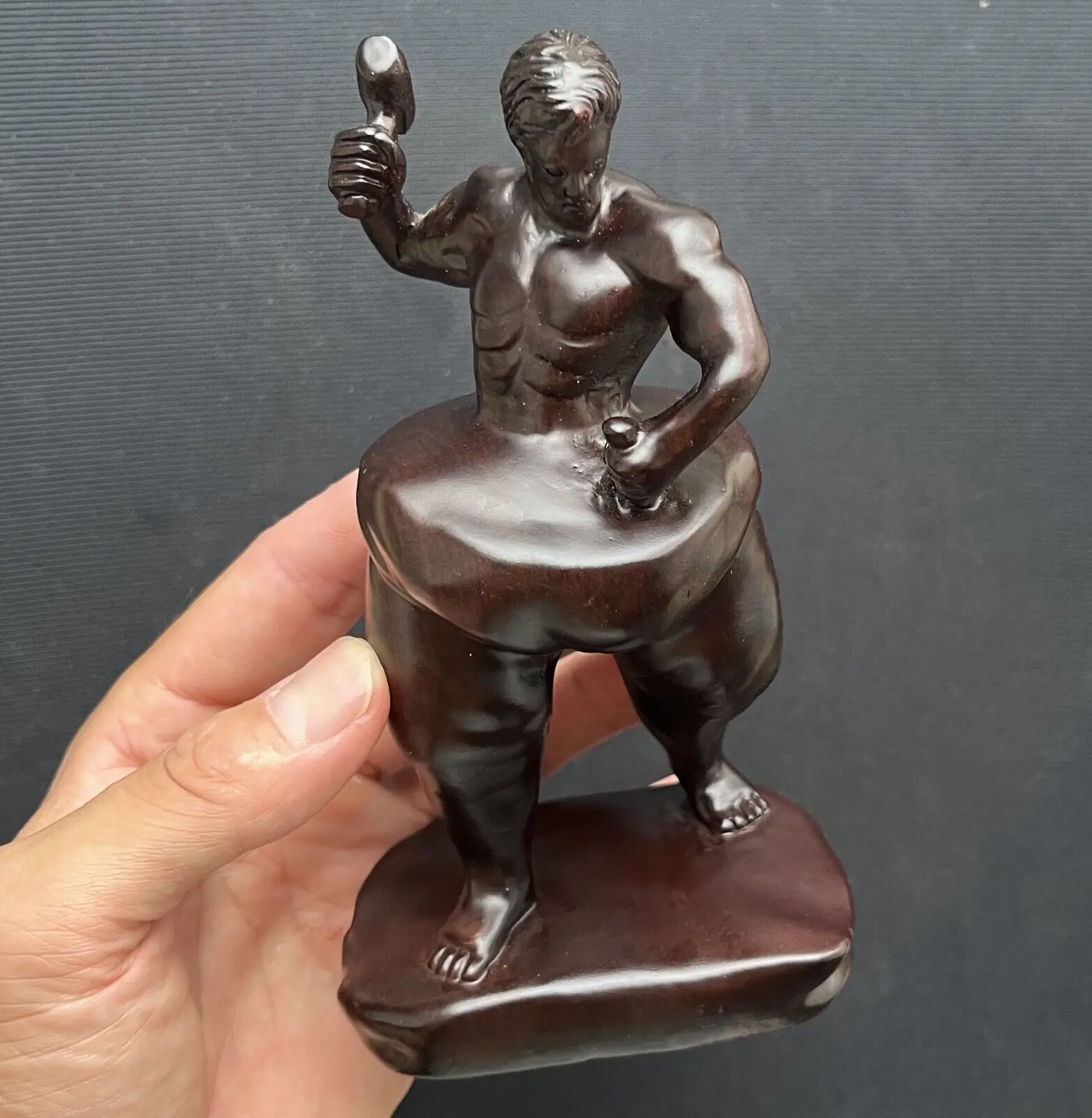 Ebony Wood Self Carving Sculpture Self Made Body Building Fitness Figure Statue