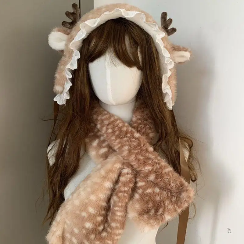 الشتاء الأيائل أفخم وشاح عيد الميلاد السنة الجديدة آذان الغزلان قرون هيرباند الرنة فروي رشاقته غطاء للأذنين تأثيري إكسسوارات الشعر #1